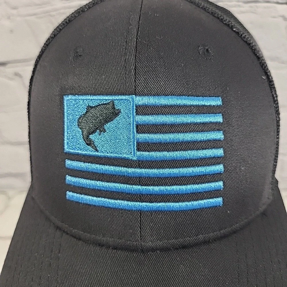 Fish Flag Trucker Hat Mens OS Black Embroidered Logo Snapback Ball‎ Cap